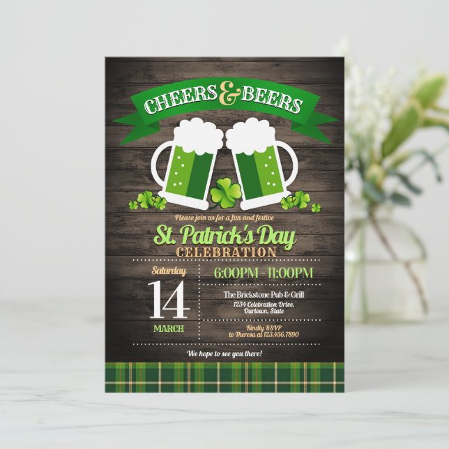 Cheers and Beers St. Patrick's Day Party Invitation (Standing Front)