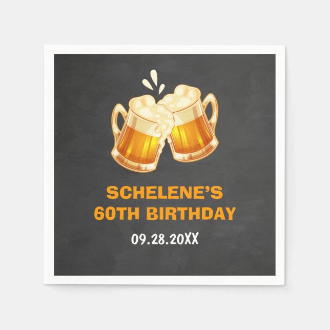 Cheers and Beers Surprise 60th Birthday Chalkboard Napkin (Front)