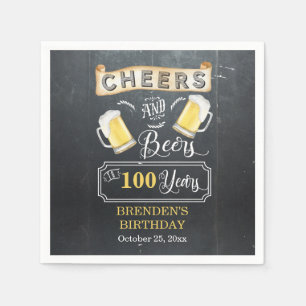 Cheers and Beers to 100 Years Birthday Party   Napkin