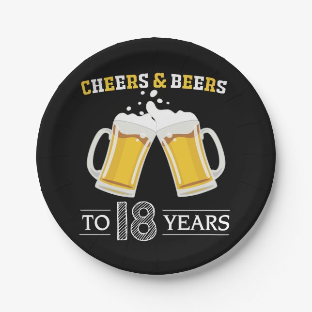 Cheers and Beers to 18 Years Paper Plate (Front)