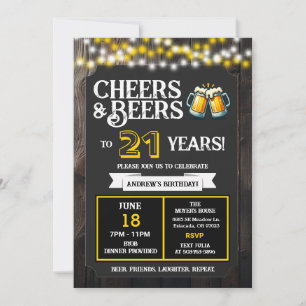 Cheers and Beers to 21 Years Backyard BBQ Birthday Invitation