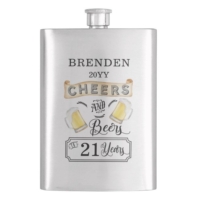 Cheers and Beers to 21 Years Birthday  Hip Flask (Front)