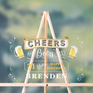 Cheers and Beers to 21 Years Birthday Party Acrylic Sign
