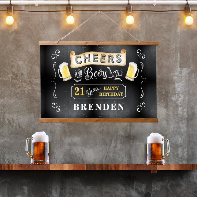 Cheers and Beers to 21 Years Birthday Party  Hanging Tapestry (Creator Uploaded)
