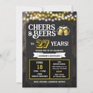 Cheers and Beers to 27 Years Backyard BBQ Birthday Invitation