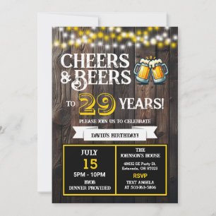 Cheers and Beers to 29 Years Backyard BBQ Birthday Invitation