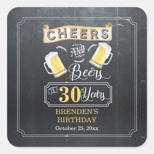 Cheers and Beers to 30 Years Birthday Party   Square Sticker (Front)