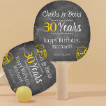 Cheers and beers to 30 years men birthday funny<br><div class="desc">Retro informal and funny cheers and beers men thirty birthday custom keepsake ping pong paddle gift with a fancy typography script, a yellow doodle beer mug, and swirls on a rustic vintage dark grey chalkboard background. Suitable as a gift for any age or milestone male birthday. Easy to personalize with...</div>