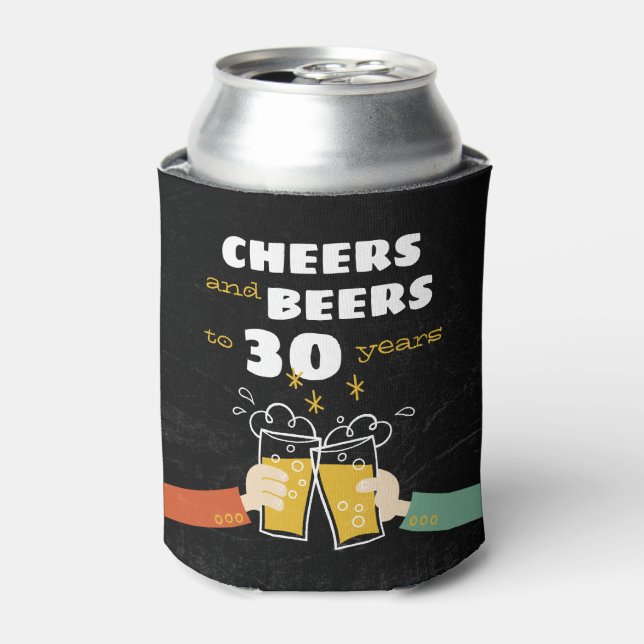 Cheers And Beers To 30 Years Retro Birthday Can Cooler (Can Front)