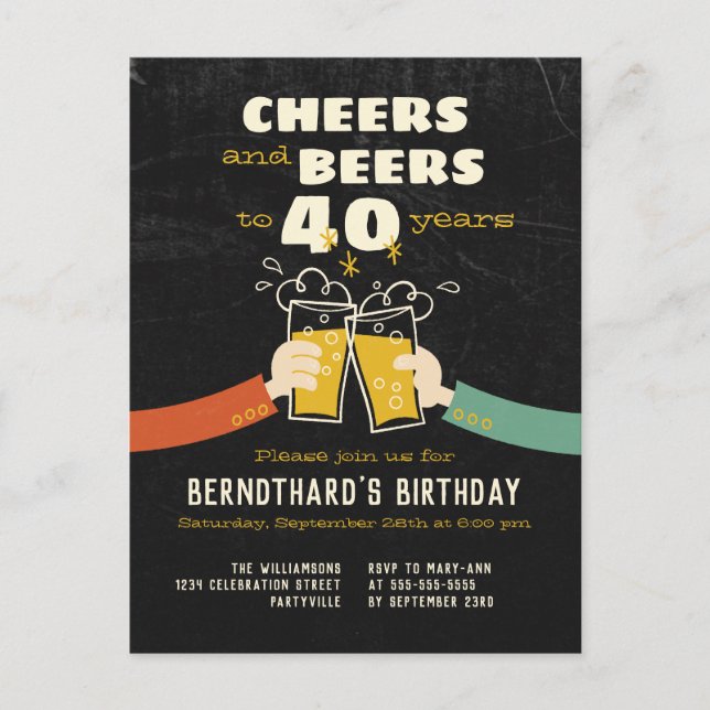 Cheers And Beers To 30 Years Retro Invitation Postcard (Front)
