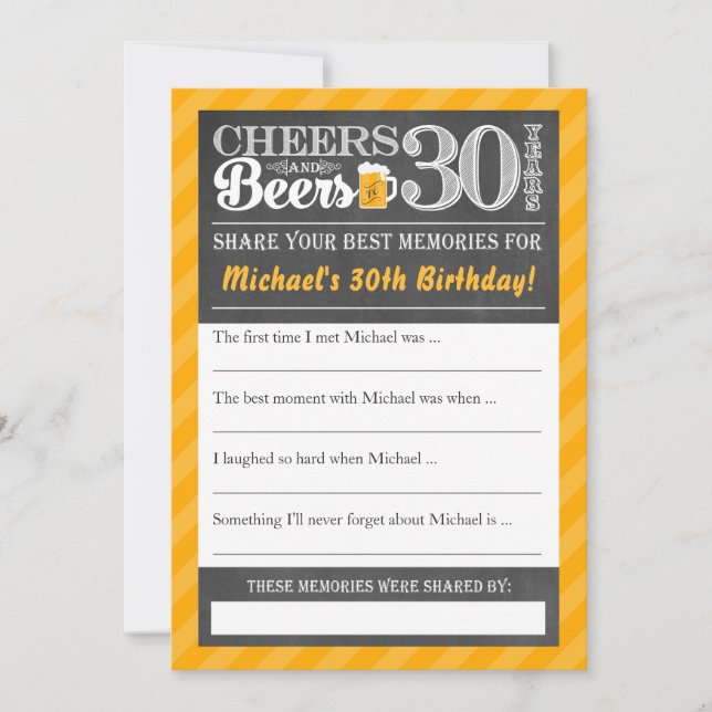 Cheers and Beers to 30 Years • Share a Memory Card (Front)