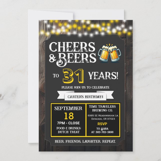 Cheers and Beers to 31 Years Brewery Birthday Invitation (Front)
