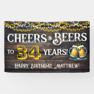 Cheers and Beers to 34 Years Birthday Party Banner