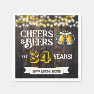 Cheers and Beers to 34 Years Rustic Birthday Party Napkin