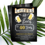 Cheers and Beers to 40 Years Birthday Party Invitation<br><div class="desc">Celebrate your 40th Birthday in style with this rustic  woodsy "Cheers and Beers" chalkboard and multi-toned wood vintage barroom look design.  Composite design by Holiday Hearts Designs (rights reserved).</div>