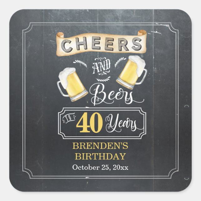 Cheers and Beers to 40 Years Birthday Party  Square Sticker (Front)