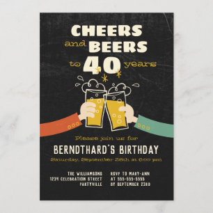 Cheers And Beers To 40 Years Retro Cartoon Invitation