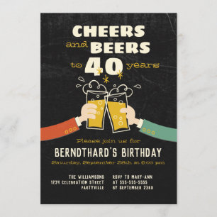 Cheers And Beers To 40 Years Retro Cartoon Invitation