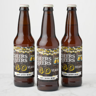 Cheers and Beers to 40 Years Rustic Birthday Beer Bottle Label