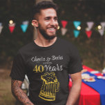 Cheers and beers to 40 years typography birthday T-Shirt<br><div class="desc">Informal and funny cheers and beers men forty birthday party personalized dark t-shirt with a fancy typography script and a big yellow doodle beer mug.               Suitable for any age or milestone birthday party. Easy to personalize by changing age and name!</div>