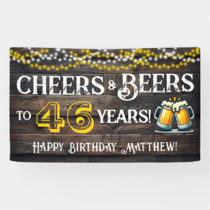 Cheers and Beers to 46 Years Birthday Party Banner