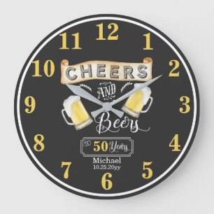 Cheers and Beers to 50 Years Birthday Large Clock