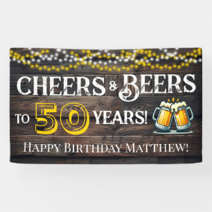 Cheers and Beers to 50 Years Birthday Party Banner