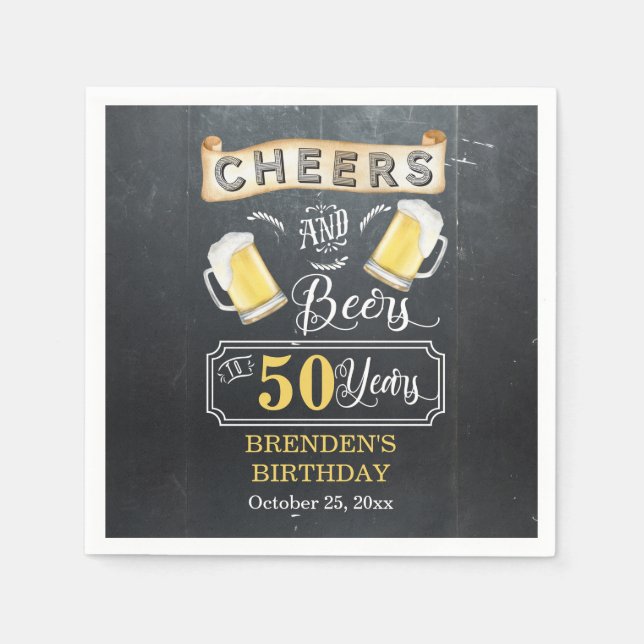 Cheers and Beers to 50 Years Birthday Party  Napkin (Front)