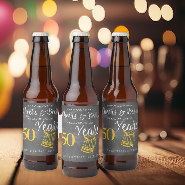 Cheers and beers to 50 years funny script birthday beer bottle label (Creator Uploaded)