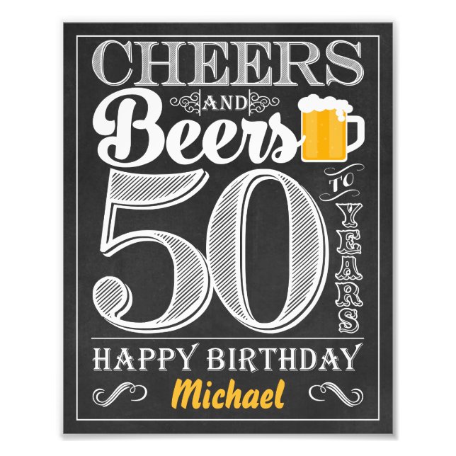 Cheers and Beers to 50 Years Happy Birthday Sign (Front)