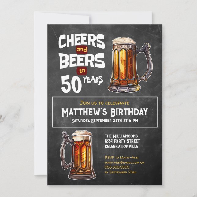 Cheers And Beers To 50 Years Rustic Birthday Party Invitation (Front)