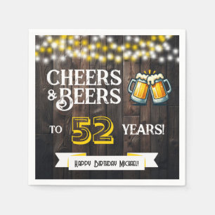 Cheers and Beers to 52 Years Rustic Birthday Party Napkin