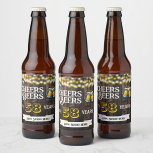 Cheers and Beers to 58 Years Rustic Birthday Beer Bottle Label