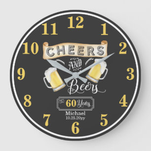 Cheers and Beers to 60 Years Birthday Large Clock