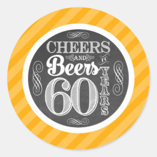 Cheers and Beers to 60 Years Round Stickers Labels