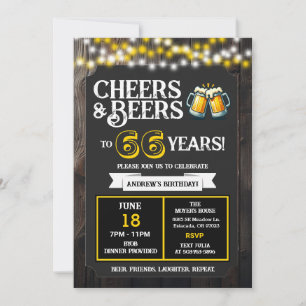 Cheers and Beers to 66 Years Backyard BBQ Birthday Invitation