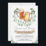 Cheers and Beers to 70 Years Adult Men Birthday Invitation<br><div class="desc">Cheers and Beers to 60 Years! Personalize this fun beer-themed birthday invitation with your details. Use the design tools to edit the text, change font colour and style to create a unique one of a kind invitation design.</div>