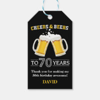 Cheers and Beers to 70 Years Gift Tags