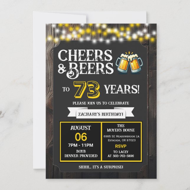 Cheers and Beers to 73 Years Surprise Backyard Invitation (Front)