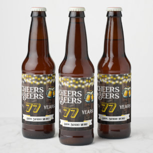 Cheers and Beers to 77 Years Rustic Birthday Beer Bottle Label