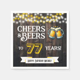 Cheers and Beers to 77 Years Rustic Birthday Party Napkin