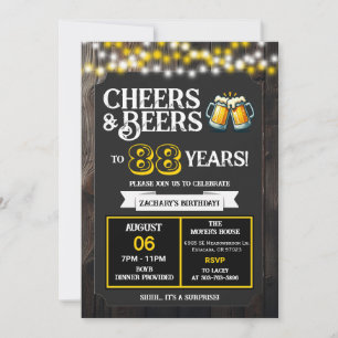 Cheers and Beers to 88 Years Surprise Backyard Invitation