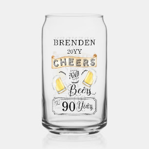 Cheers and Beers to 90 Years Birthday Can Glass
