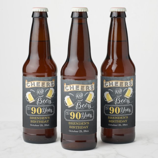 Cheers and Beers to 90 Years Birthday Party Beer Bottle Label (Bottles)