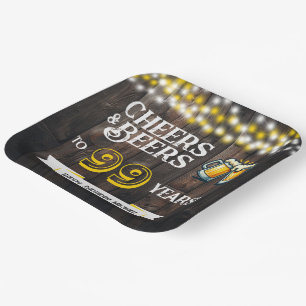 Cheers and Beers to 99 Years Rustic Birthday Paper Plate