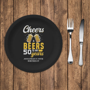 Cheers and Beers to my 50 Years, Any Birthday Paper Plate