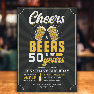 Cheers and Beers to my 50 Years Fun Birthday Invitation