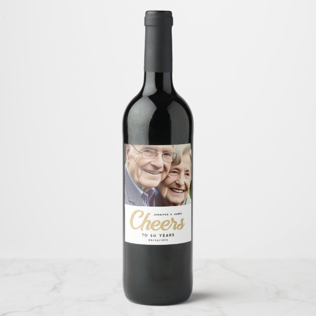 Cheers Anniversary Year Photo Gift Wine Label (Front)