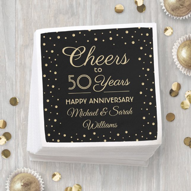 Cheers Any Year Anniversary Black Golden 50th Napkin (Creator Uploaded)