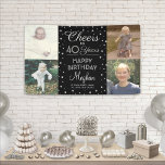 Cheers Any Year Birthday 4 Photo Black and White Banner<br><div class="desc">Celebrate a happy milestone birthday with a custom 4 photo black, white and faux silver party banner. (IMAGE PLACEMENT TIP: An easy way to centre a picture exactly how you want is to crop it before uploading to the Zazzle website.) Design features four photos of your choice, modern script calligraphy...</div>